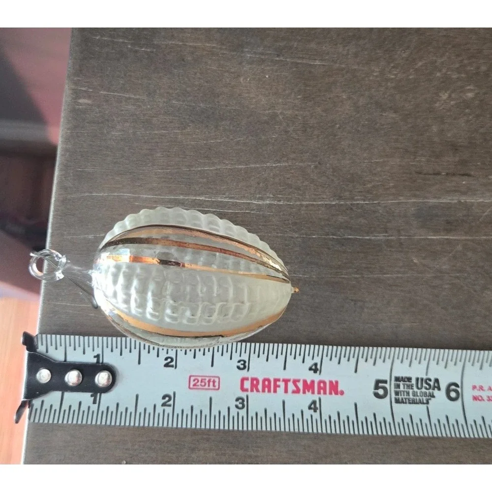 4 Vintage Glass Christmas Ornaments Frosted White Copper Stripe Teardrop